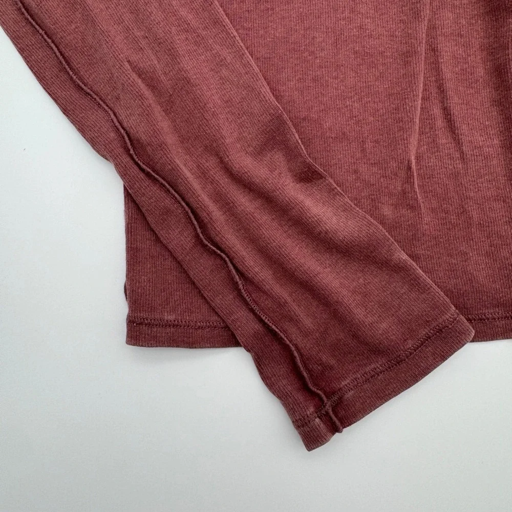 We The Free People Burgundy Ribbed Turtleneck Exposed Seam Long Sleeve Top M